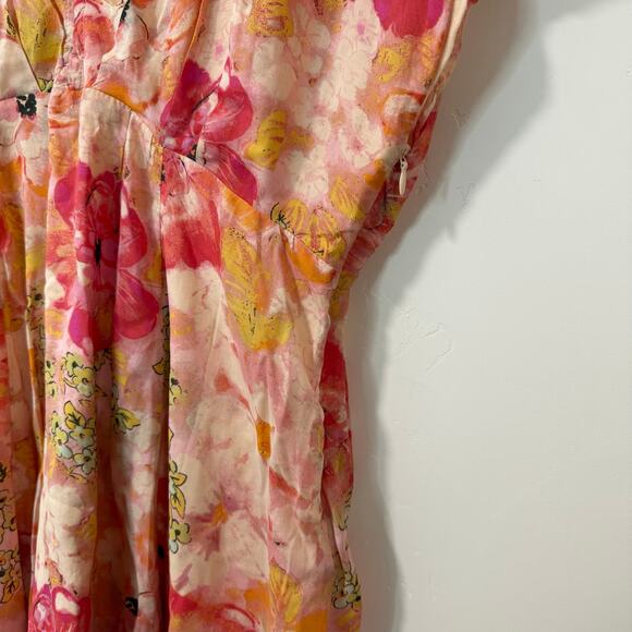 Free People Women's Freddy Mini Dress Pink Orange Floral Medium Flirty V Neck - Picture 5 of 10